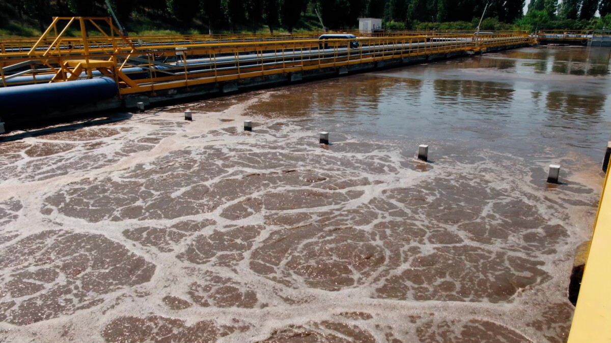 Modern wastewater treatment plant. Tanks for aeration and biological purification of sewage