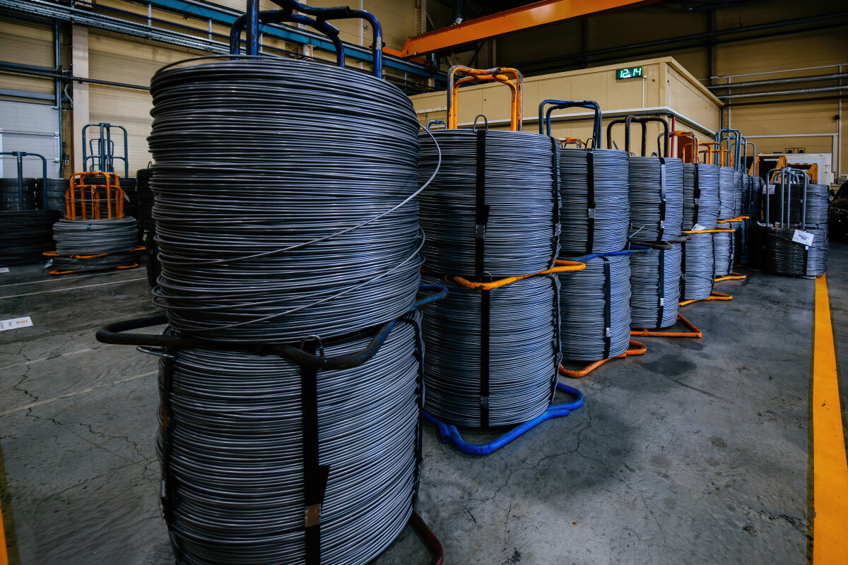 Steel wire coil in metalworking factory