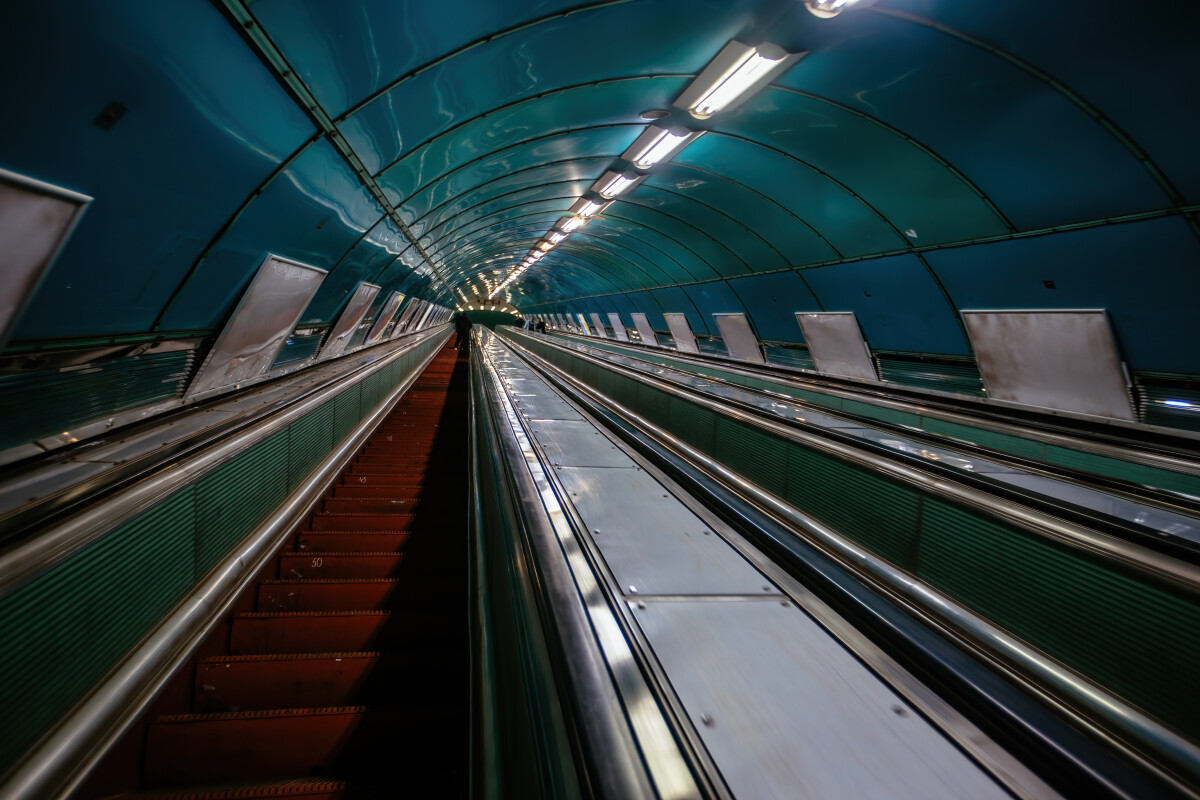 Modern escalator in the subway