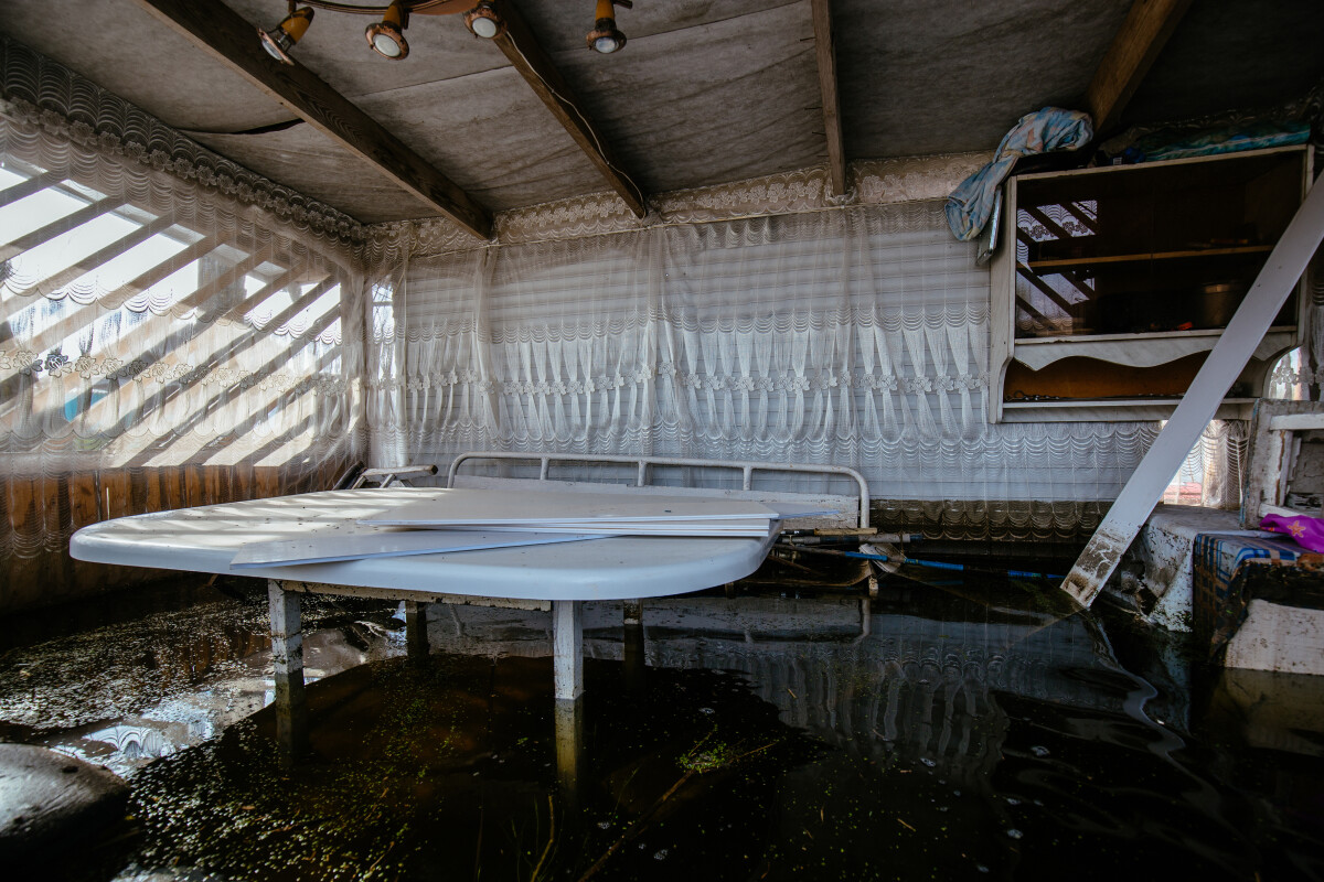 Flooded rural houses. Concept of disaster