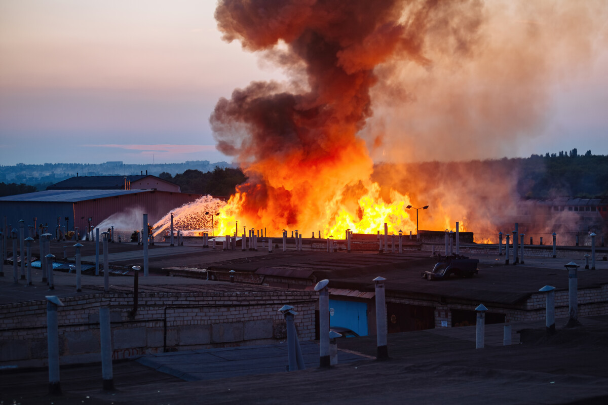 Large blaze at burning industrial building