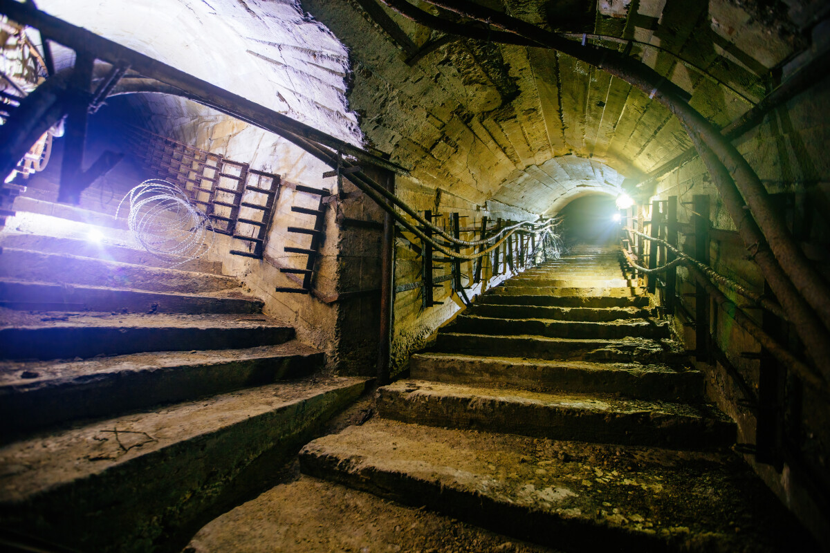 Electrical cables in the underground technical tunnel of power plant