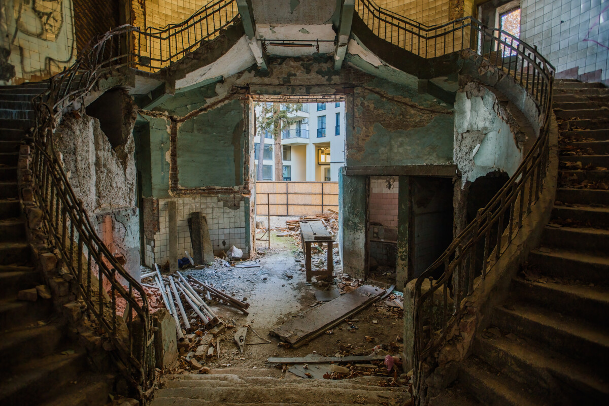 Old spiral staircase at the old abandoned building