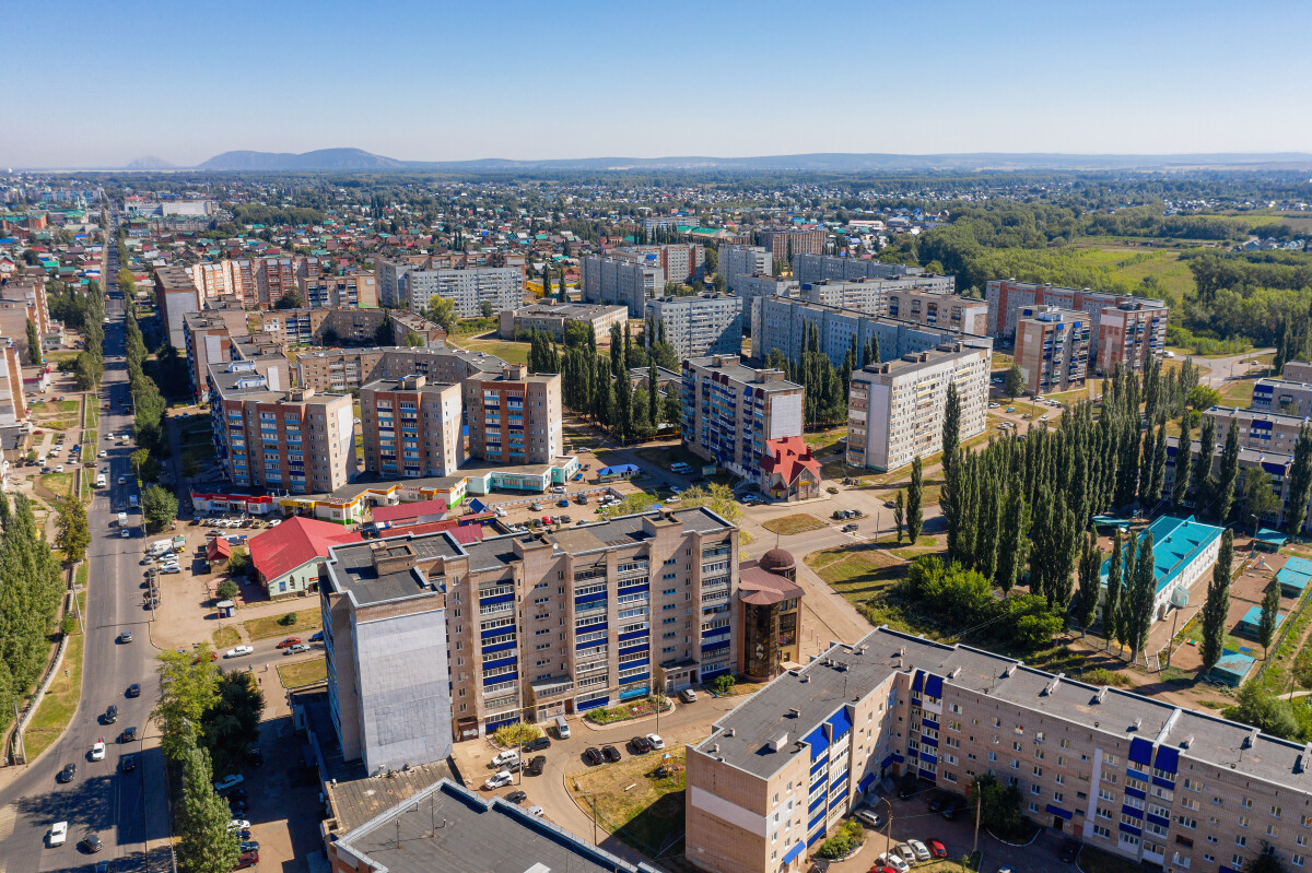 Башкортостан, город Стерлитамак: жилая застройка района ВТС. Вид с воздуха.