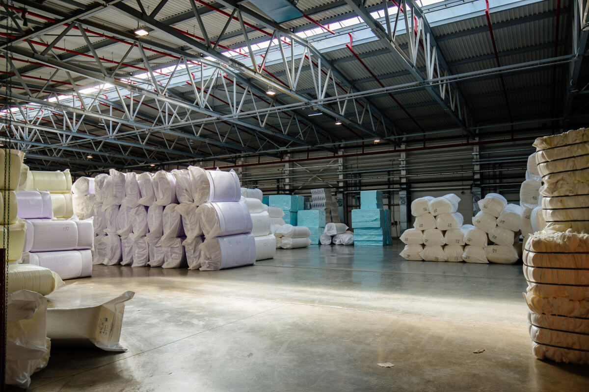 Blocks of foam rubber in warehouse