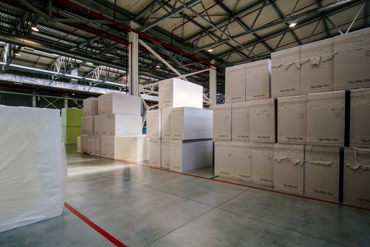 Blocks of foam rubber in warehouse