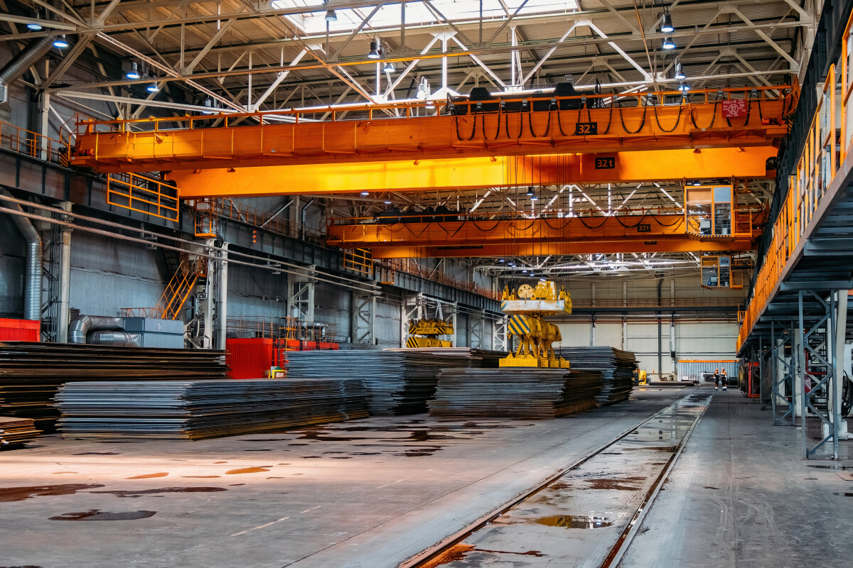 Stack of steel sheets in warehouse