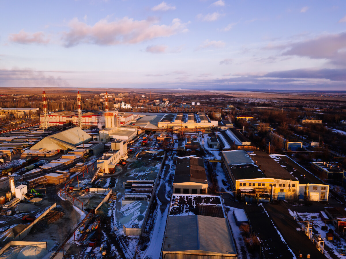 Industrial landscape aerial view. Warehouses and workshops