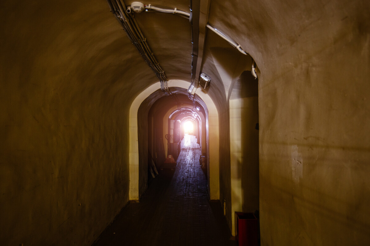 Vaulted tunnel of cellar under historical building