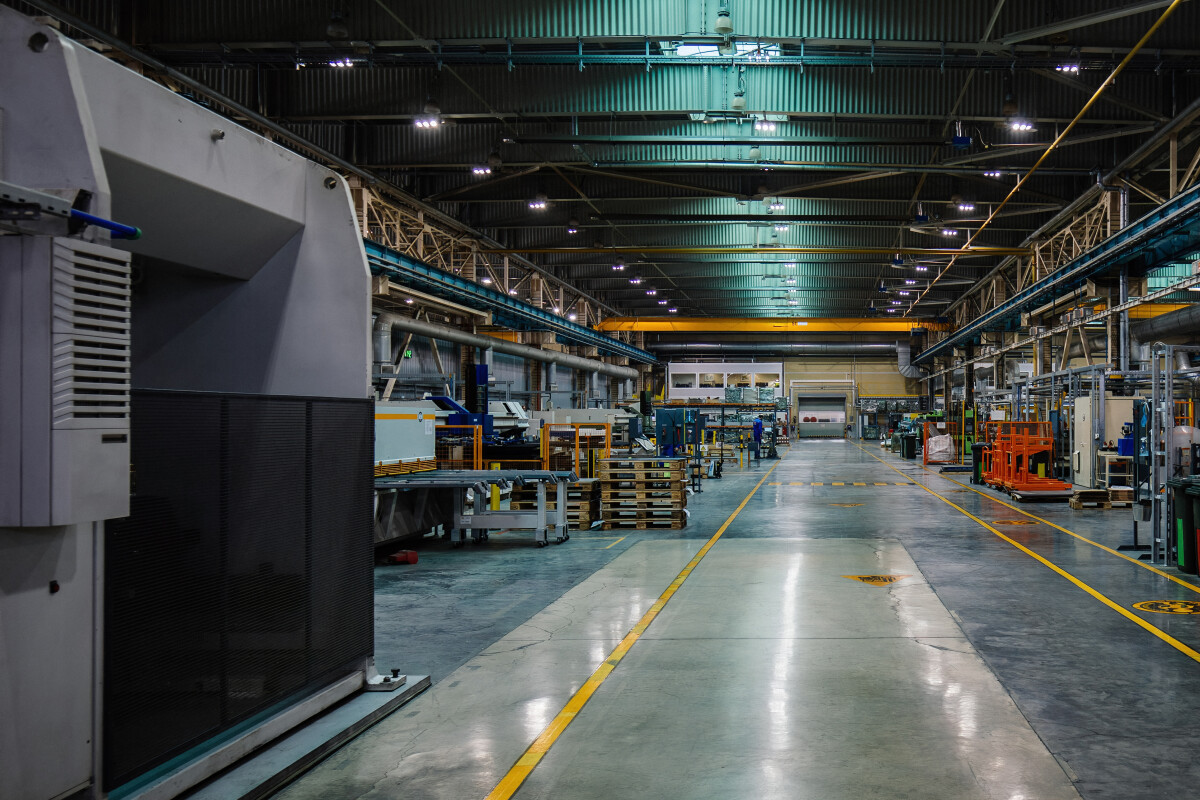 Metalworking factory production line. Interior of the workshop