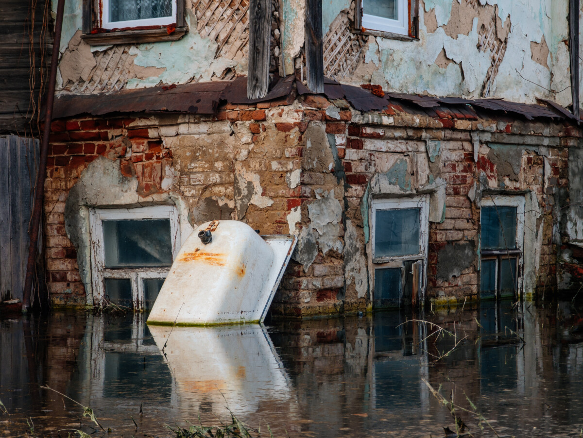 Flooded rural house. Concept of disaster