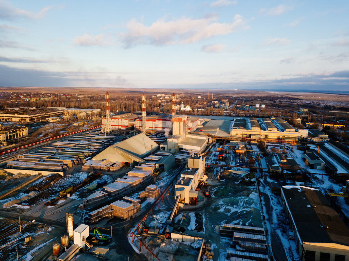 Industrial landscape aerial view. Warehouses and workshops