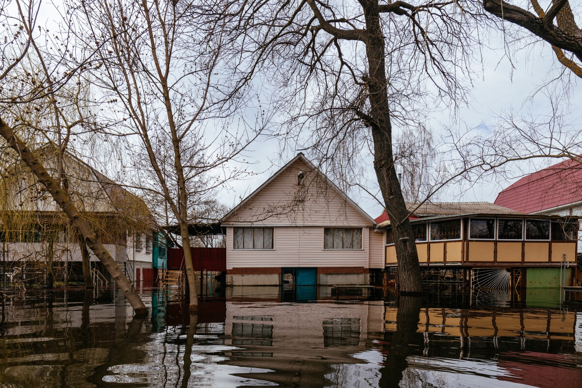 Flooded rural houses. Concept of disaster