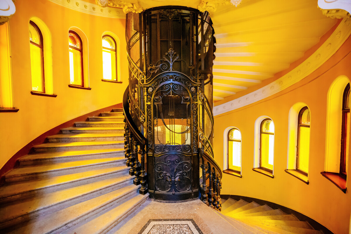 Old vintage elevator gates in old mansion