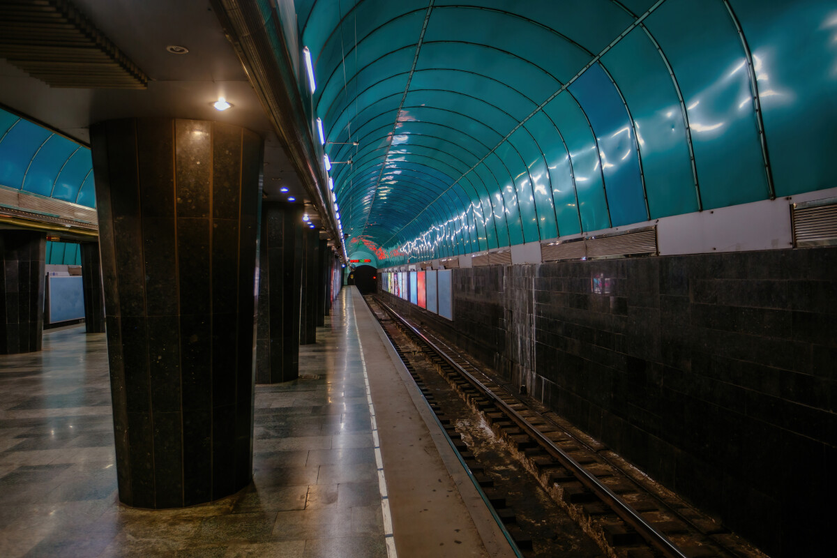 Empty subway station at night