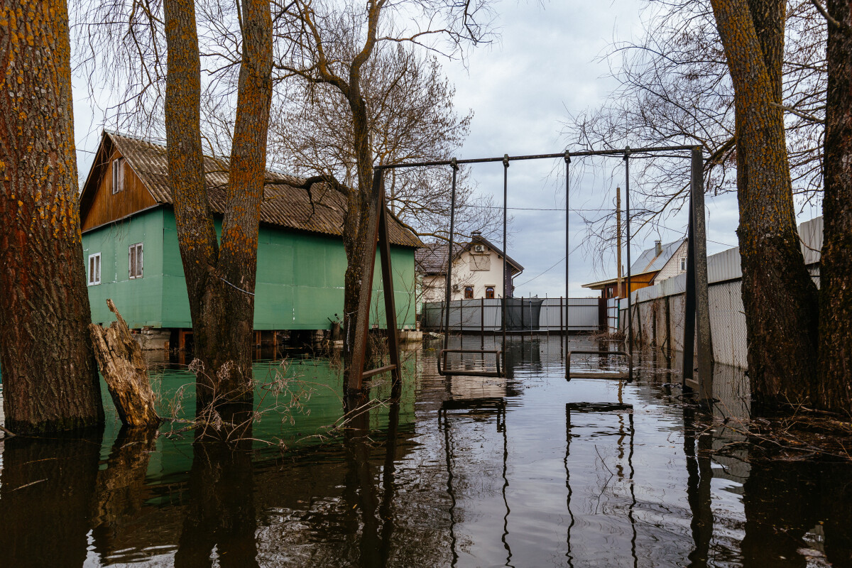 Flooded rural houses. Concept of disaster