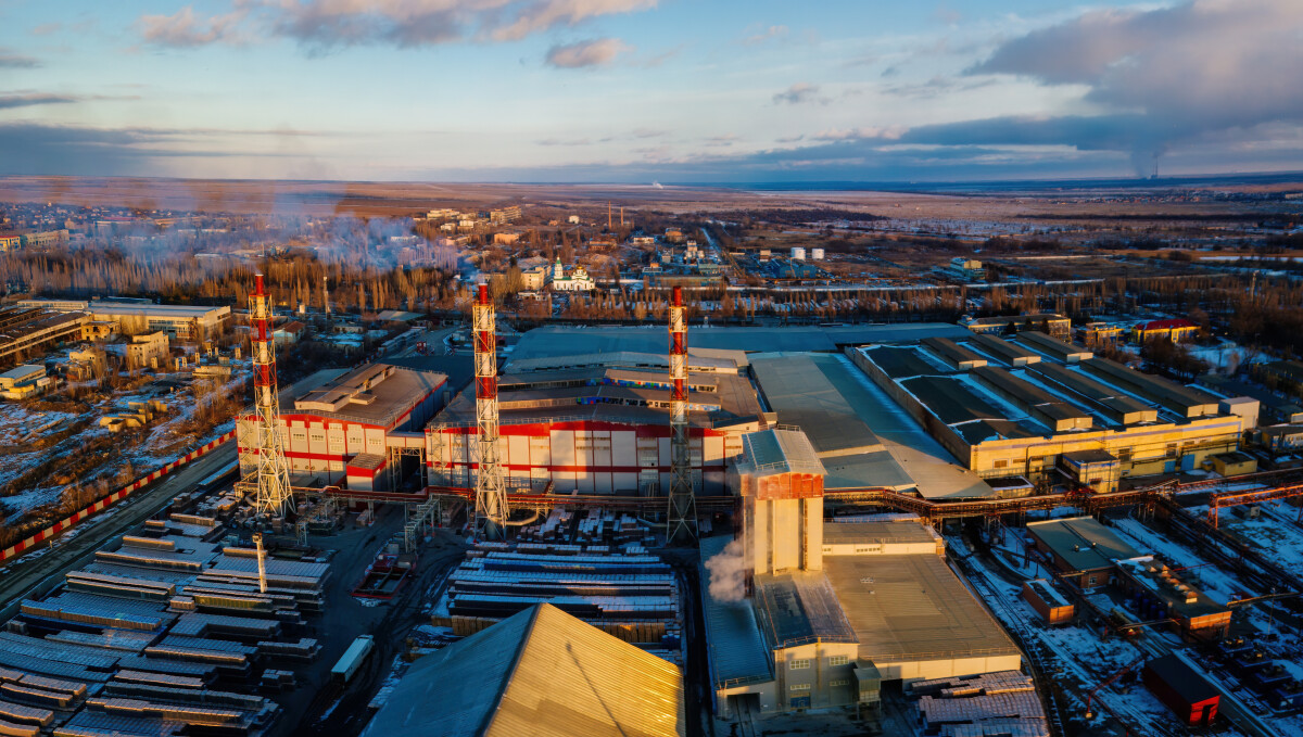 Industrial landscape aerial view. Warehouses and workshops