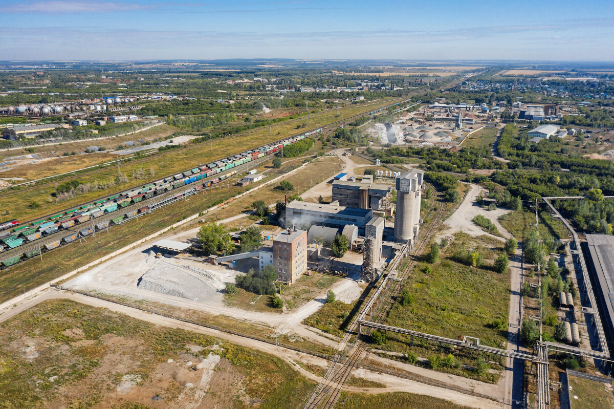 Башкортостан, город Стерлитамак: городская промышленная зона. Вид с воздуха.