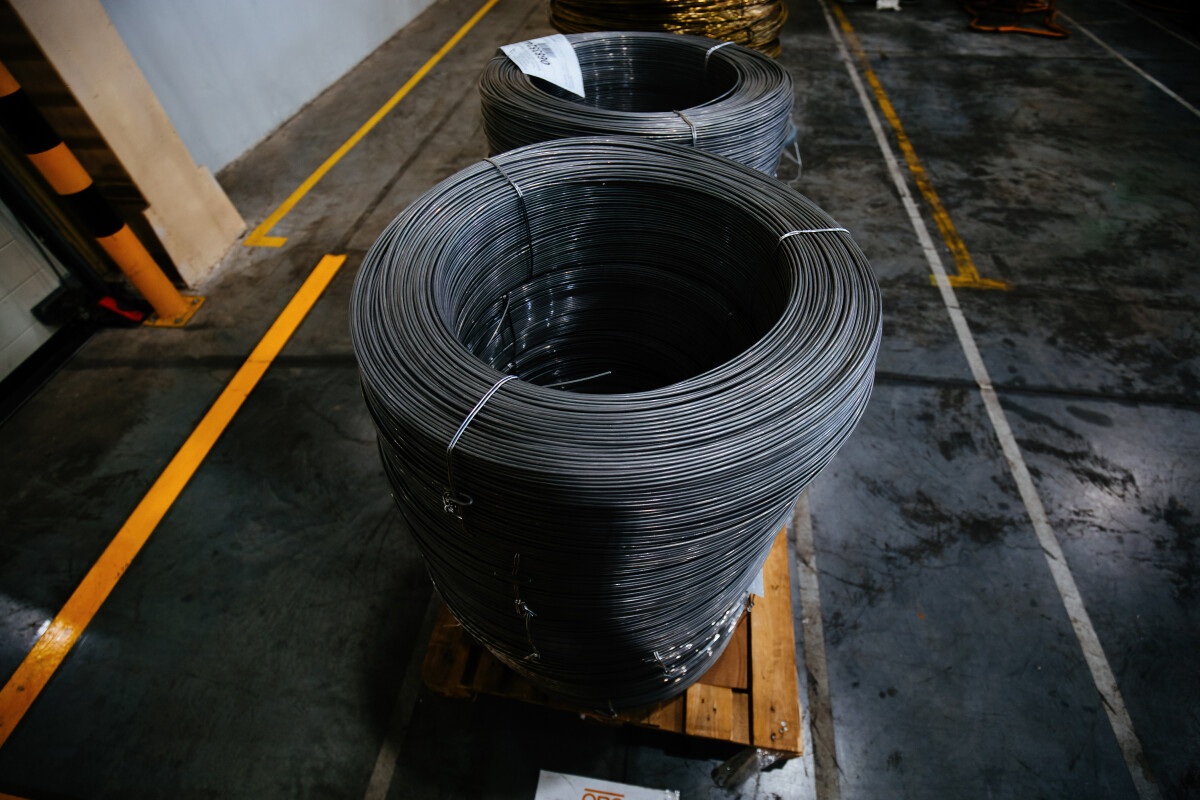 Steel wire coil in metalworking factory