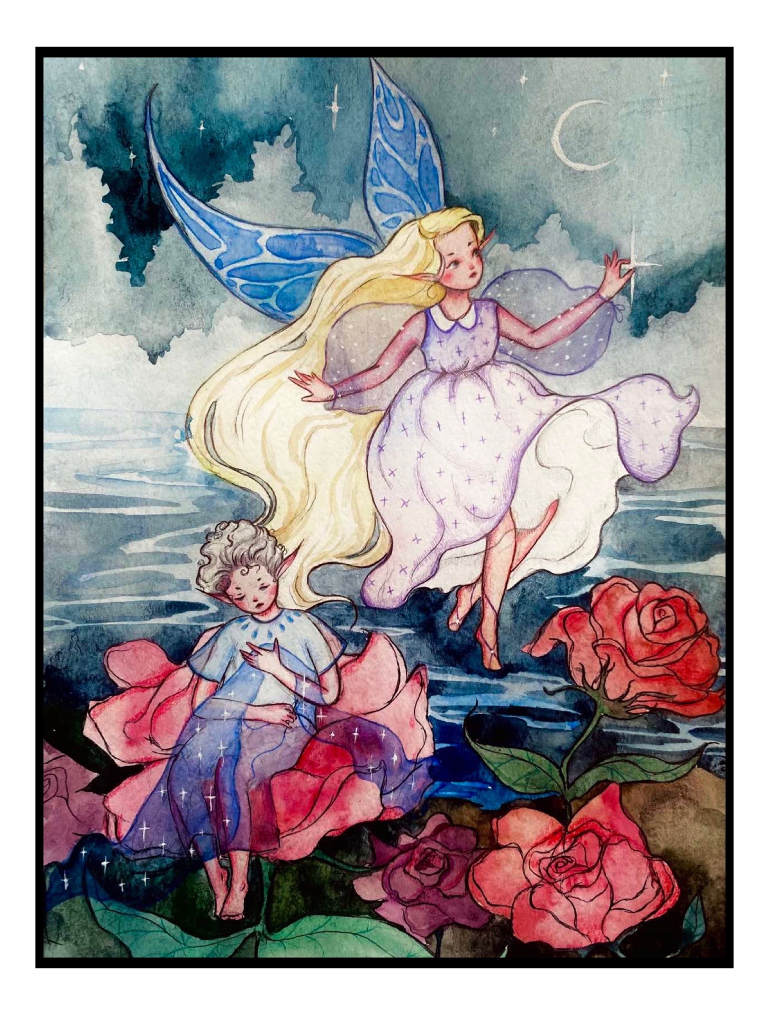 "The Fairies of the Night Crescent." ILLUSTRATION (watercolour)