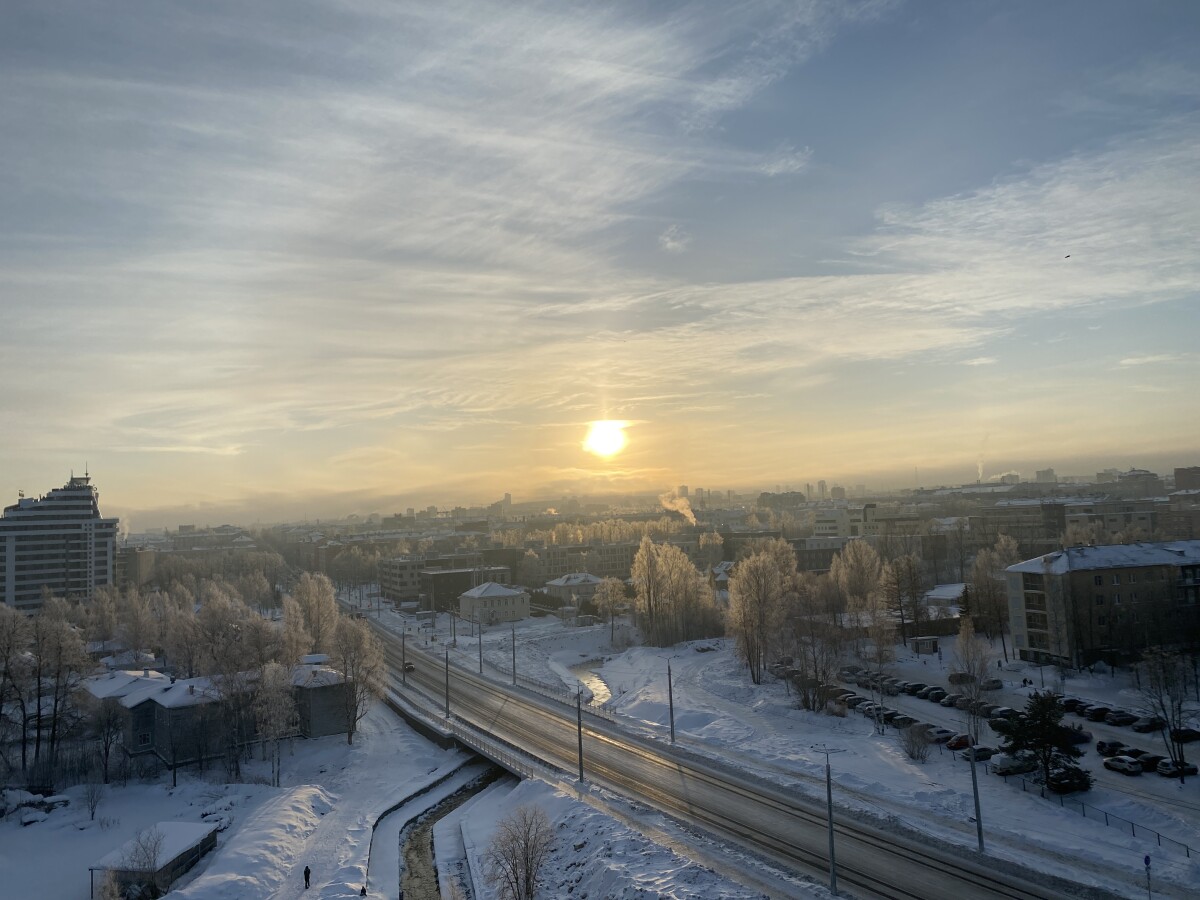 Зимний пейзаж, закат