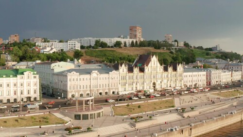 Нижний Новгород. Исторический центр города, набережная. Вид с воздуха.