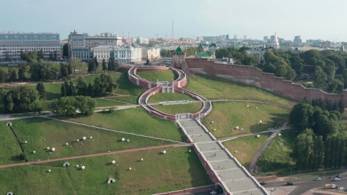 Нижневолжская набережная. Чкаловская лестница. Вид с воздуха.