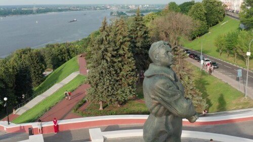 Нижний Новгород, исторический центр города. Памятник Козьме Минину. Вид с воздуха.