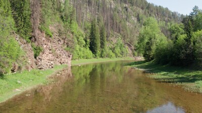 Южный Урал летом, река Зилим в урочище Культамак. Вид с воздуха.