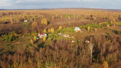 Южный Урал, Башкирия, экопоселение Красная Поляна. Вид с воздуха.