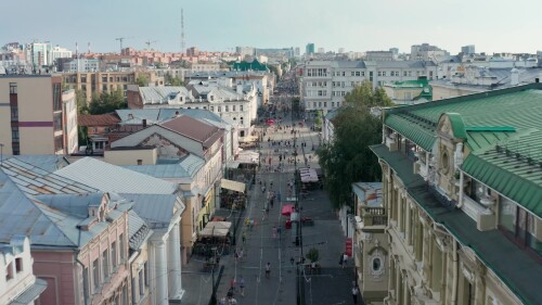 Нижний Новгород, исторический центр города. Большая Покровская улица. Вид с воздуха.