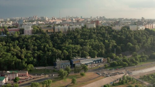 Нижний Новгород. Исторический центр города, набережная. Вид с воздуха.