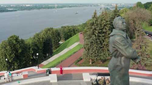 Нижний Новгород, исторический центр города. Памятник Козьме Минину. Вид с воздуха.