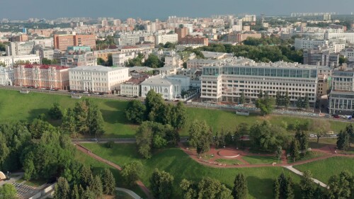 Нижний Новгород. Исторический центр города, набережная. Вид с воздуха.