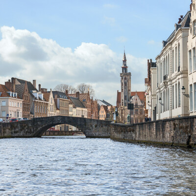 Ancient houses of trading guilds located on the banks of the River Lys in medieval Ghent, Belgium