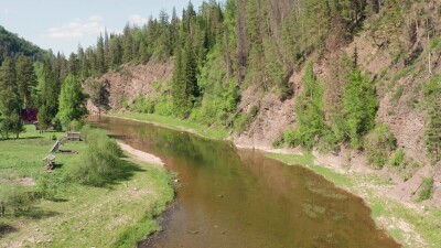 Южный Урал летом, река Зилим в урочище Культамак. Вид с воздуха.