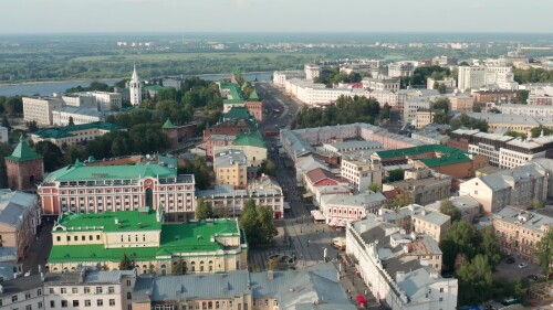 Нижний Новгород. Исторический центр города, площадь Минина и Пожарского. Вид с воздуха.