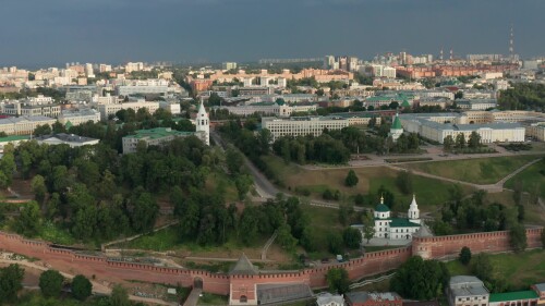 Нижний Новгород. Исторический центр города, набережная. Вид с воздуха.