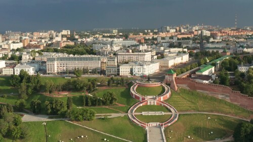 Нижний Новгород. Исторический центр города, набережная. Вид с воздуха.